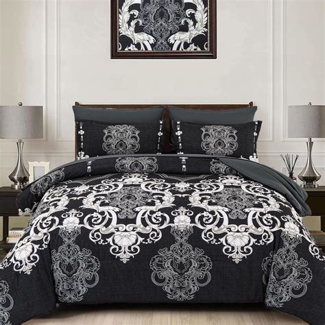 Wongs Bedding Grey Comforter Set Queen Size7 Pieces Bed In A Bag Boho Damask