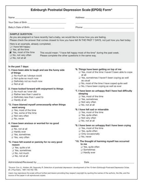 Edinburgh Postnatal Depression Scale Number Chart Edinburgh Postnatal