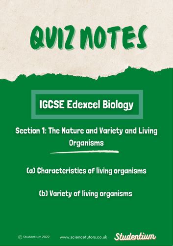 Igcse Edexcel Biology Section 1 Quiz Notes Teaching Resources