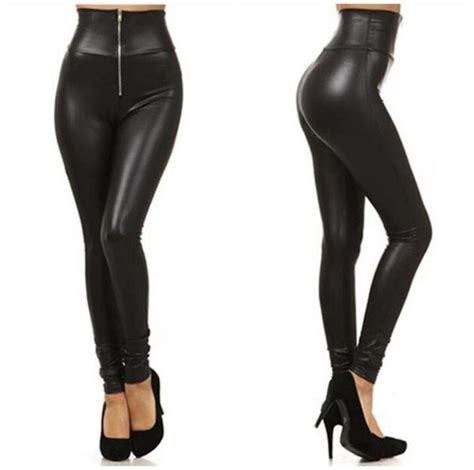 Faux Leather Leggings Pants With Zipper Closure High Waist Etsy