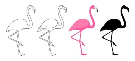 Rosa flamingo silhouette vögel illustrationsvektor set Premium Vektor