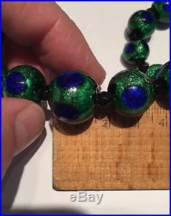 Art Deco Bohemian Czech Peacock Eye Foil Glass Bead Necklace Rare