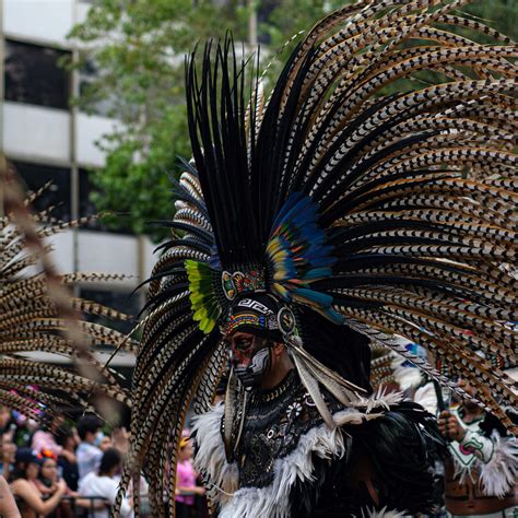 traditional aztec dance  cultural parade  stock photo