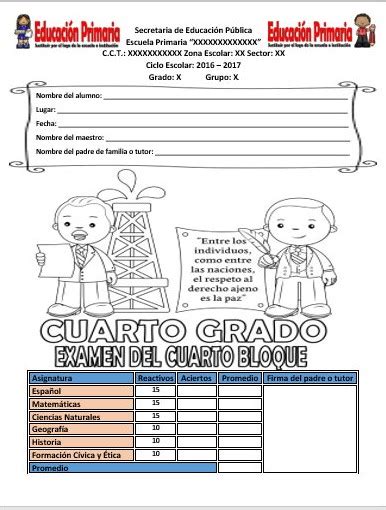 Examen Del Cuarto Grado Bloque Iv Ciclo Escolar 2017 2018 Reverasite