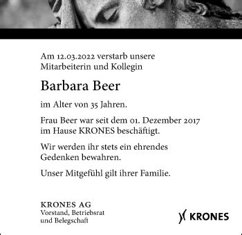 Traueranzeigen Von Barbara Beer Mittelbayerische Trauer