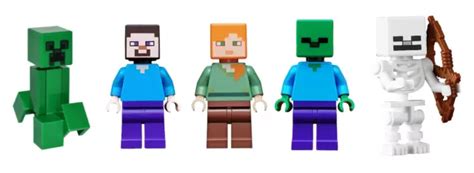 Lego Minecraft 5x Minifigures Starter Pack Alex Steve Creeper Zombie