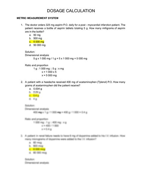 SOLUTION Dosage Calculation Practice Question Studypool