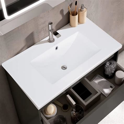 Gravita Lavabo De Ceramica Blanco Integrado En Cubierta Con Rebosadero