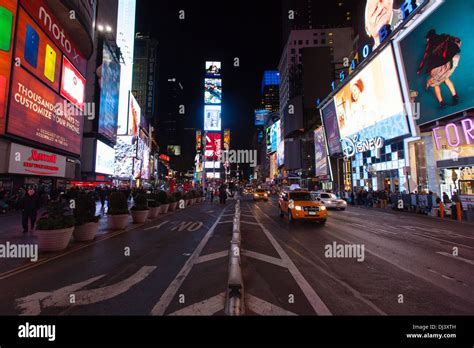 Times Square At Night New York City United States Of America Stock