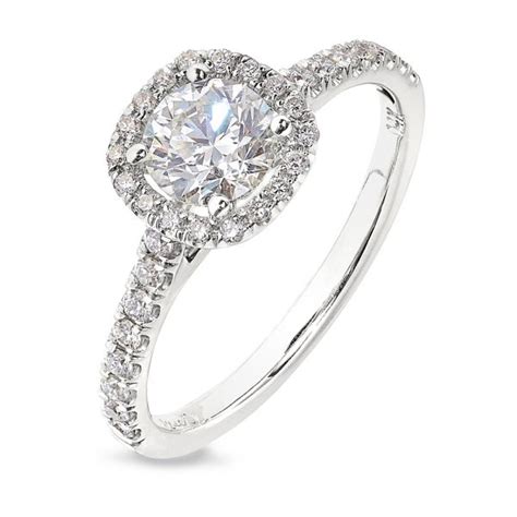 White Gold Round Diamond Halo Engagement Ring Bryant And Sons Ltd