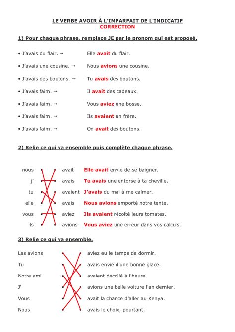 Limparfait De Lindicatif Le Verbe Avoir Exercices 1 Alloschool