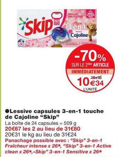 Promo Lessive Capsules En Touche De Cajoline Skip Chez Monoprix