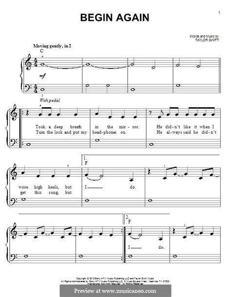 Begin Again by T. Swift - sheet music on MusicaNeo