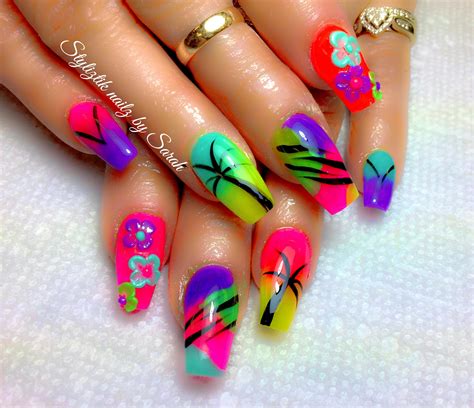 Tropical Nails Palm Tree Coffin Summer Nails Styliztik Nailz By Sarah