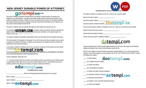 New Jersey Durable Power Of Attorney Example Fully Editable