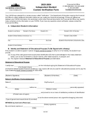 Fillable Online 23 24 Independent Verification Worksheet IV4 NV Fax