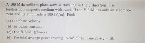 Solved A Mhz Uniform Plane Wave Is Traveling In The Y Chegg