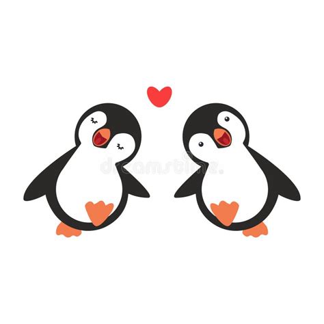 Dos Feliz Vector De Pareja De Pingüinos Ilustración del Vector