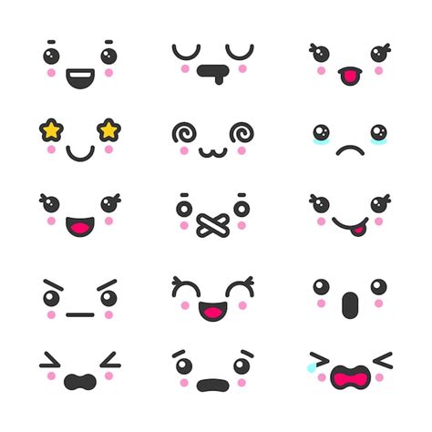 Premium Vector Kawaii Cute Faces Emoticons Set