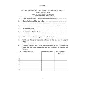 Fillable Online FORM 1 A THE TIER 4 MICROFINANCE INSTITUTIONS AND MONEY