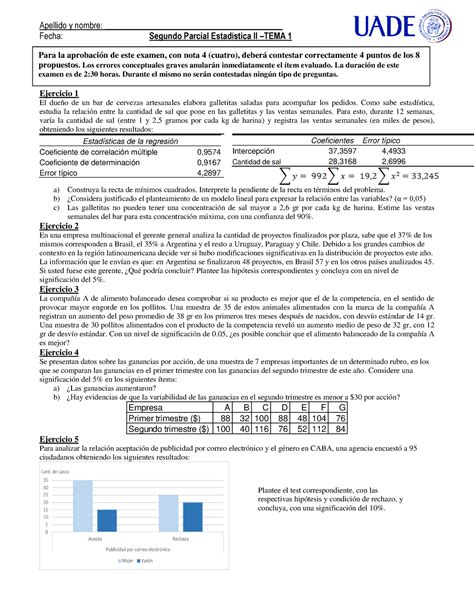 Estadstica P Tema Modelo De Parcial Uade Studocu