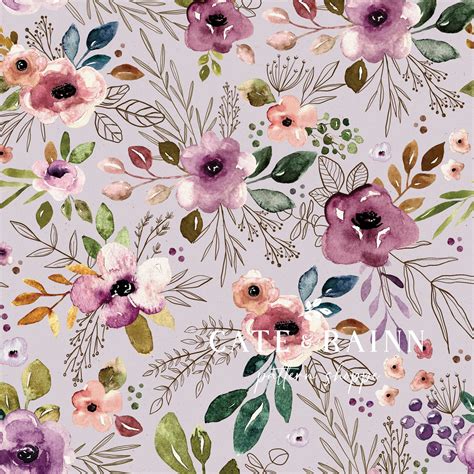 Boho Watercolor Floral Seamless Pattern Purple Floral Etsy