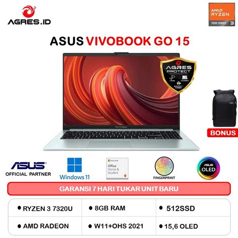 Jual ASUS VIVOBOOK GO 15 OLED E1504FA RYZEN 3 7320 8GB 512GB W11 OHS 15