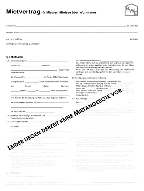 Ausf Llbar Online Mietvertrag Rental Agreement Mieter Tenant Fax