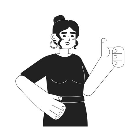 joven latina mujer con pulgar arriba monocromo plano vector personaje emocionado niña dando