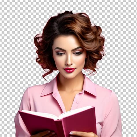 Mulher Jovem Segurando Um Livro Aberto Isolada Em Um Fundo Png PSD