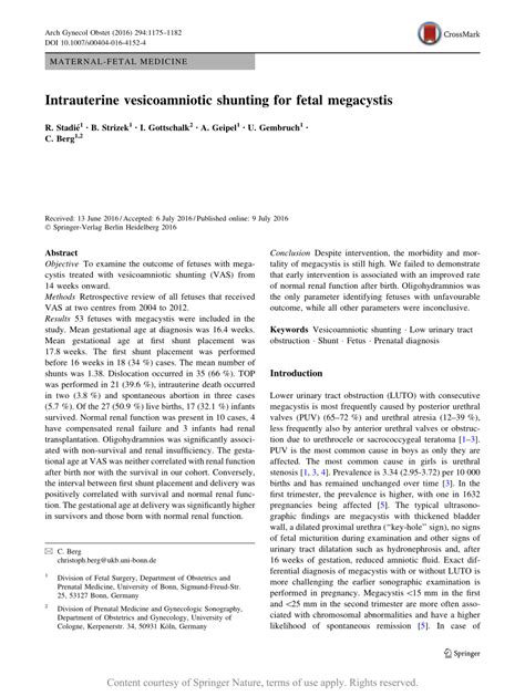 Intrauterine Vesicoamniotic Shunting For Fetal Megacystis Request Pdf