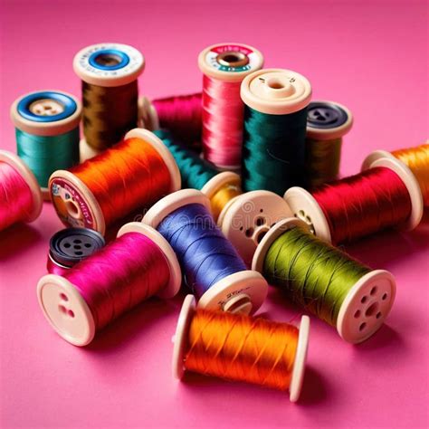 Sewing And Tailoring Supplies With Colorful Thread Spools And Buttons Stock Illustration