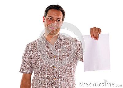 Man Holding Blank Piece Of Paper Stock Photo Image