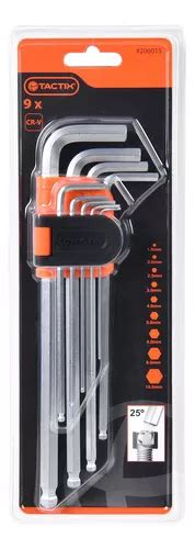 Juego De Llave Allen Extra Larga De Bola Metrico Tactix Color Gris