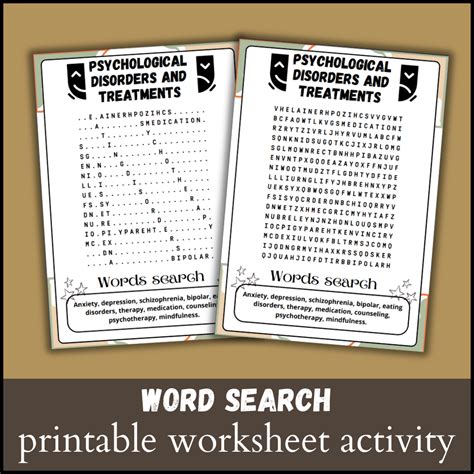 Psychological Disorders And Treatments Word Search Puzzle Worksheet