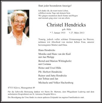 Alle Traueranzeigen F R Christel Hendricks Trauer Rp Online De