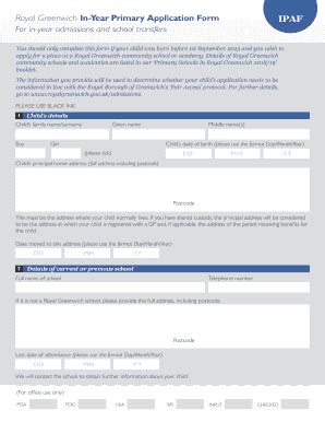 Fillable Online Royal Greenwich In Year Primary Application Form Fax