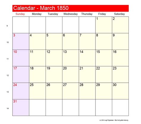 March 1850 Roman Catholic Saints Calendar