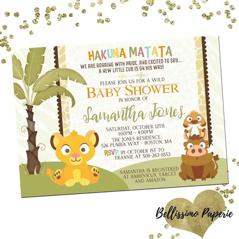 Baby Lion King Baby Shower Invitation Simba Timon Pumba Custom