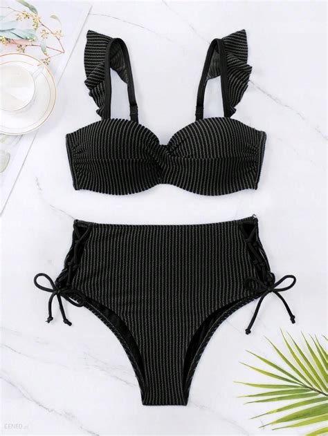 Kontrast Falbana Marszczenia 2W4 Xxh L Shein Bikini Komplet Tekstura