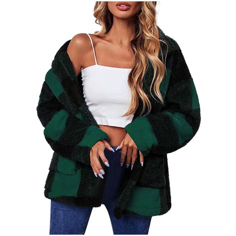 DDAPJ Pyju Women Plaid Shacket Jacket 2023 Clearance Long Sleeve Button