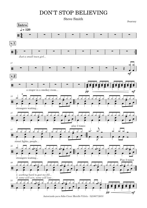 Dont Stop Believing Sheet Music For Drum Group Solo