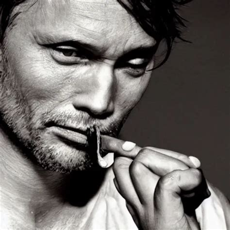 Mads Mikkelsen Smoking Cigarette Looking Sideway Stable Diffusion