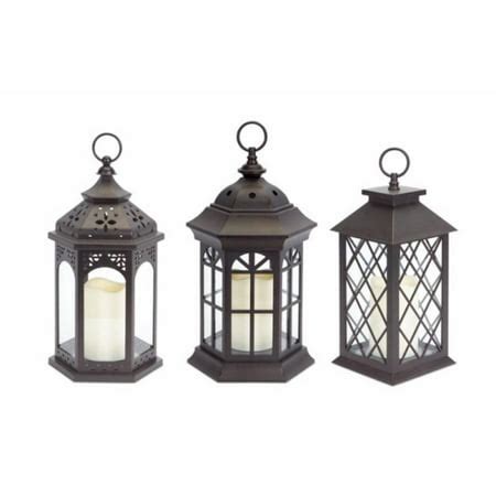 Pack of 3 Dark Brown Battery Operated Outdoor LED Candle Lanterns w ...