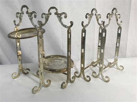 Set 4 Silver Plated Tiered High Tea Serving Trays