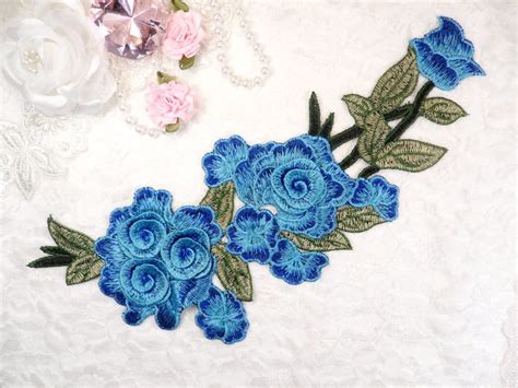 Embroidered Floral 3d Applique Blue Turquoise Rose Patch Craft Motif