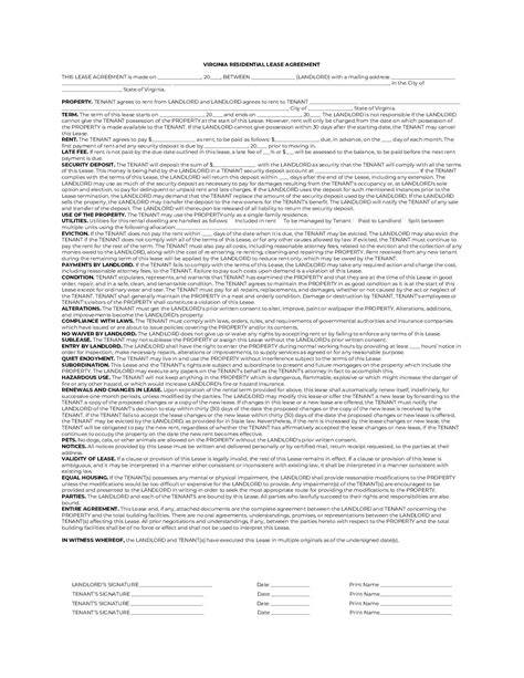 Rental Agreement Template Virginia