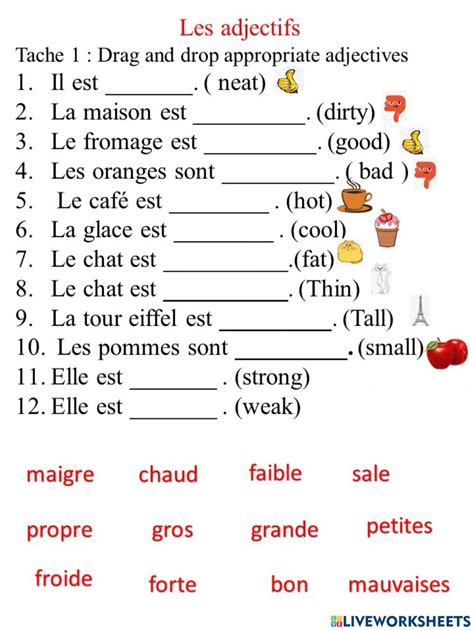 Les Adjectifs Interactive Exercise French Adjectives French Worksheets Basic French Words