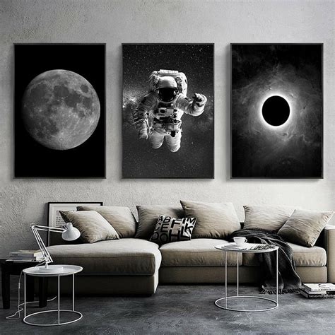 Kit Quadros Decorativos Mosaico 3 Peças Trio Nasa astronauta Estrela