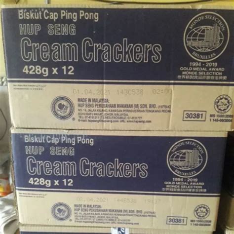 HUP SENG CREAM CREACKER BISKUT TAWAR CAP PING PONG 1 CARTON X 12 X 428G